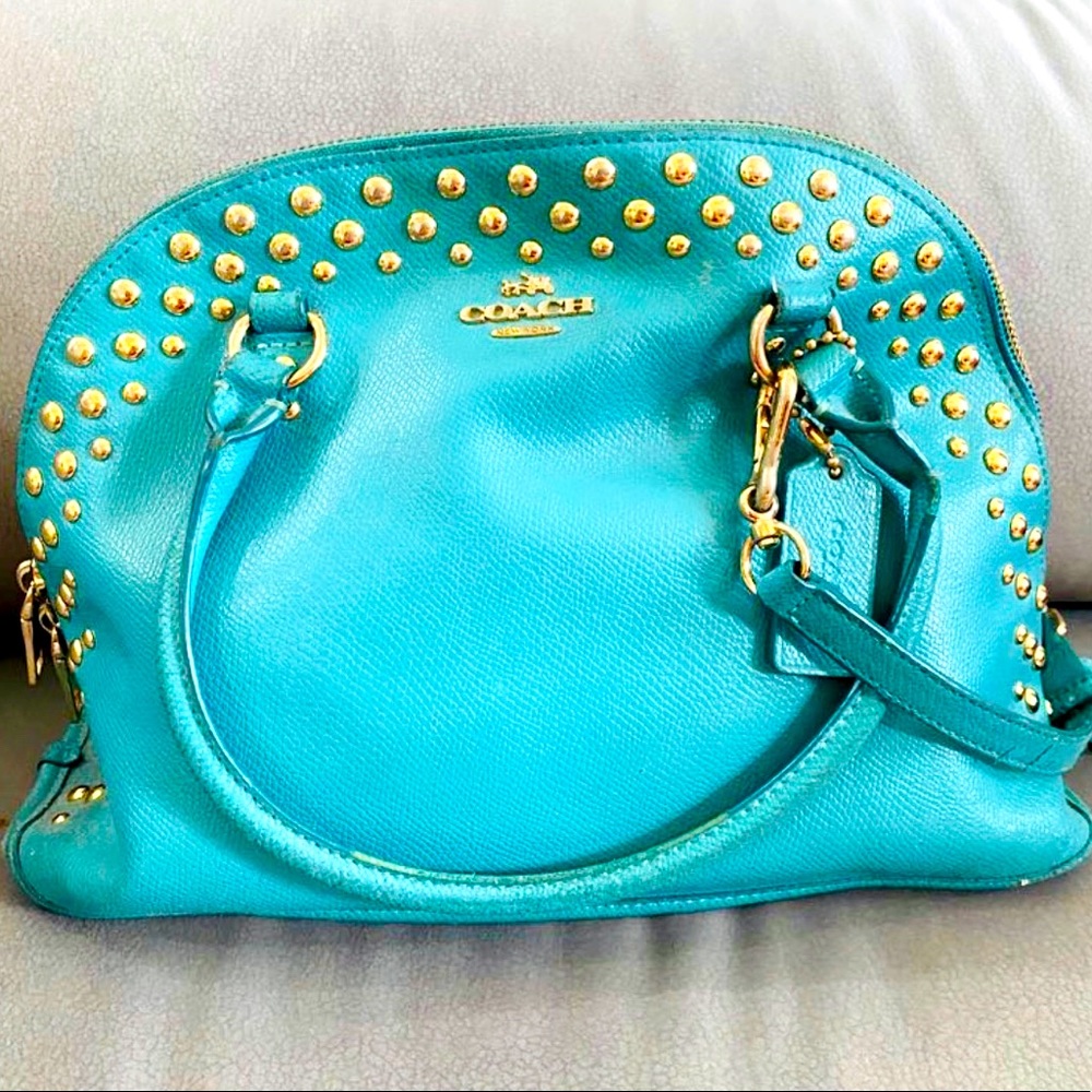 5* COACH- Gold studded Turquoise Bag